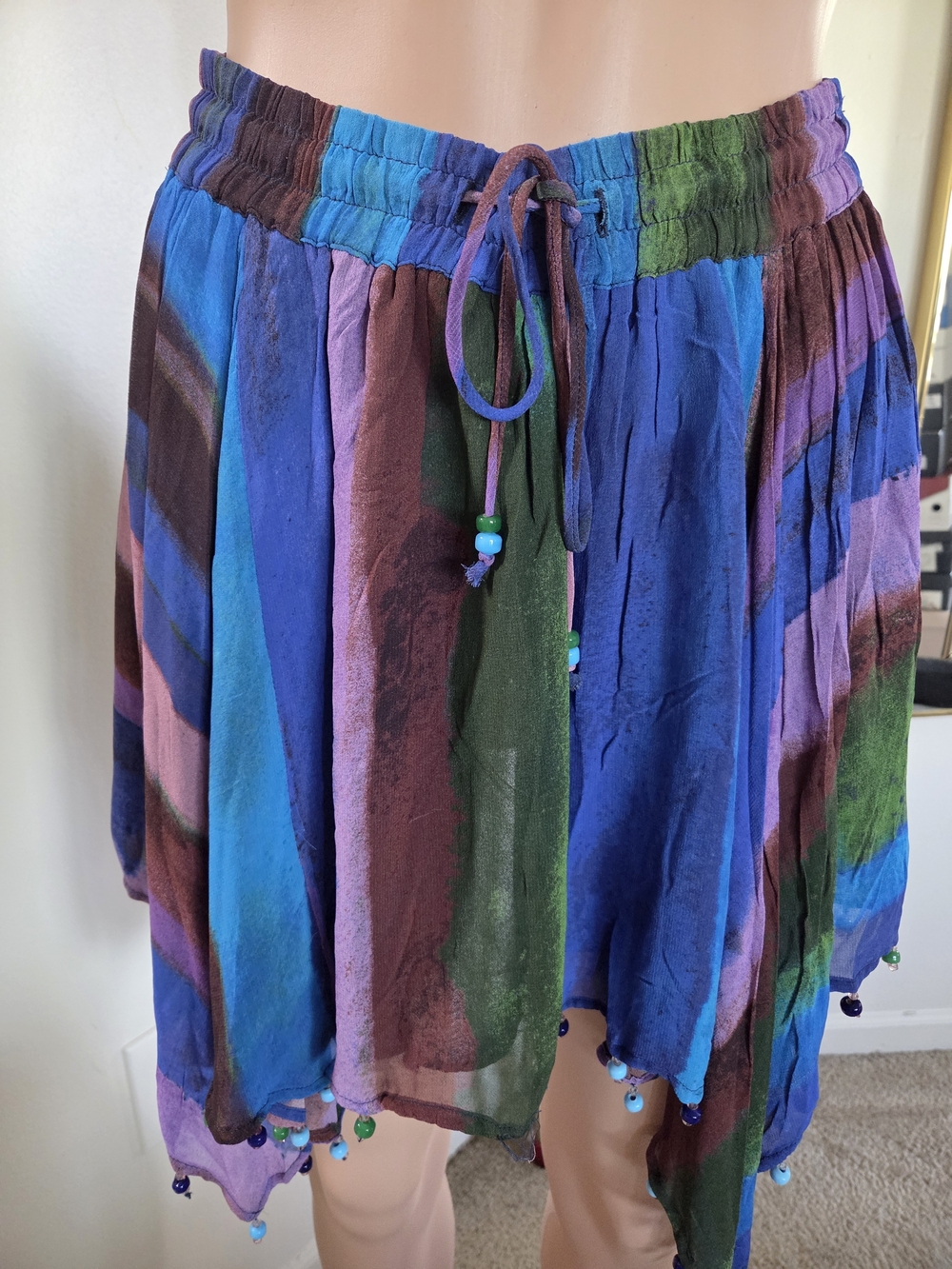 ZARA Beaded Hem Asymmetrical  Multicolor Skirt Size Small